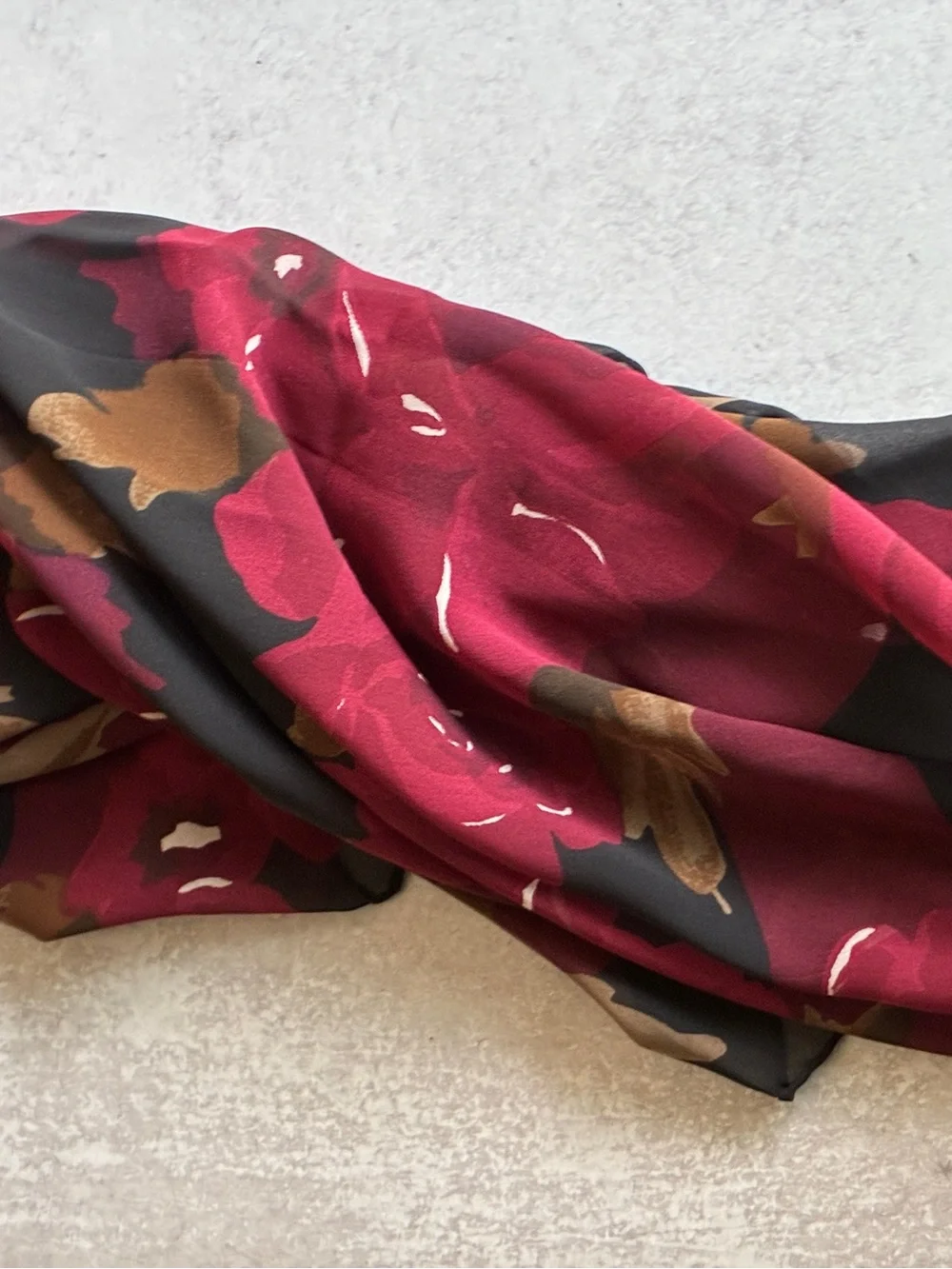 A.B.S. Allen Schwartz 100% Silk Square Scarf Burgundy Floral Luxe